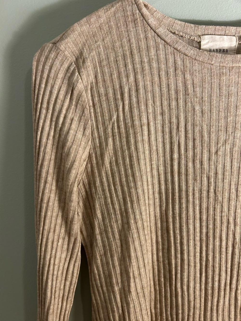 Harper Ribbed Tunic Top - Beige - Picture 2 of 5
